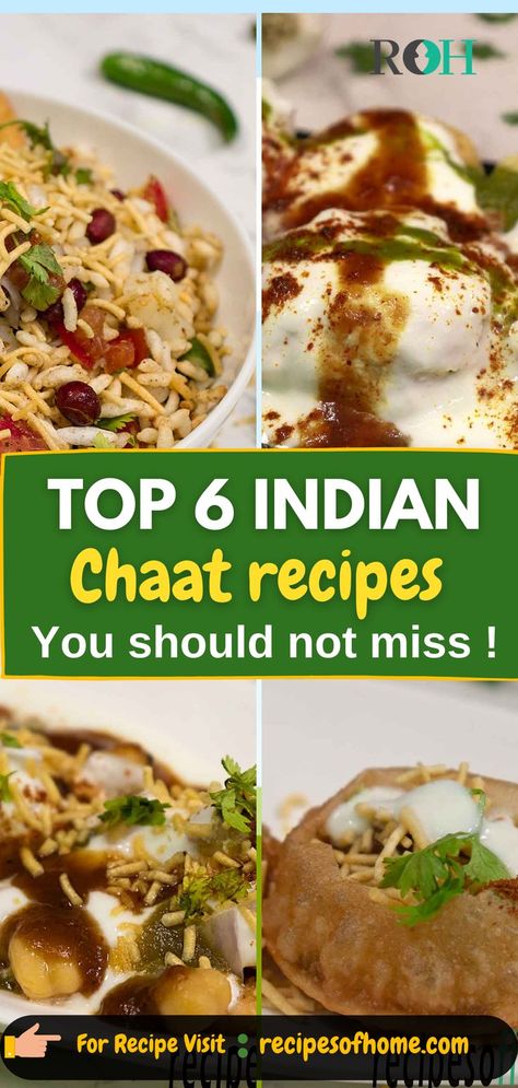 Top 6 indian chaat recipes Indian Chaat Recipes, Indian Chaat, Homemade Snacks Recipes, Chats Recipe, Meal Planning Menus, Puri Recipes, North Indian Recipes, Street Food Market, Quick Vegetarian Meals