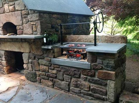 01-awesome-outdoor-oven-and-fireplace-HDI Pit Bbq, Wood Grill, Outdoor Kitchen Countertops, Build Outdoor Kitchen, Outdoor Kitchen Appliances, Kitchen Grill, Outdoor Oven, Backyard Kitchen, Outdoor Kitchen Grill