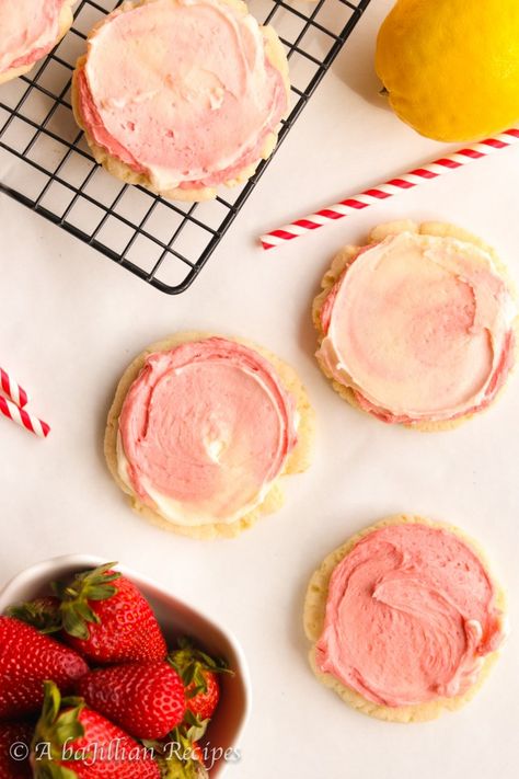 Strawberry Lime Cookies, Lemon Strawberry Cookies, Strawberry Lemon Cookies, Lemonade Cookies Recipe, Raspberry Lemonade Cookies, Strawberry Cookies Recipe, Strawberry Lemonade Cookies, Pink Lemonade Cookies, Lemonade Cookies