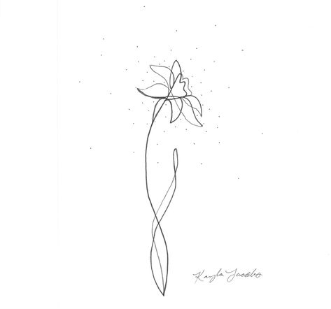 Single Line Daffodil, Daffodil Wrist Tattoos For Women, Daffodil Tattoo One Line, Narcissus Flower Outline, Small Narcissus Flower Tattoo, Mini Daffodil Tattoo, Two Daffodils Tattoo, Single Line Daffodil Tattoo, Blob Tattoos