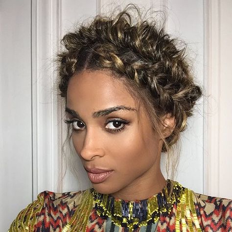 Consider these gorgeous hair styles for your next formal occasion | messy braided updo by celeb hairstylist César DeLeön Ramirêz Goddess Braids Natural Hair, Braids Crown, Updos Bridal, Ciara Hair, Hairstyle Prom, Braids French, Wedding Hairs, Crown Braids, Halo Braid