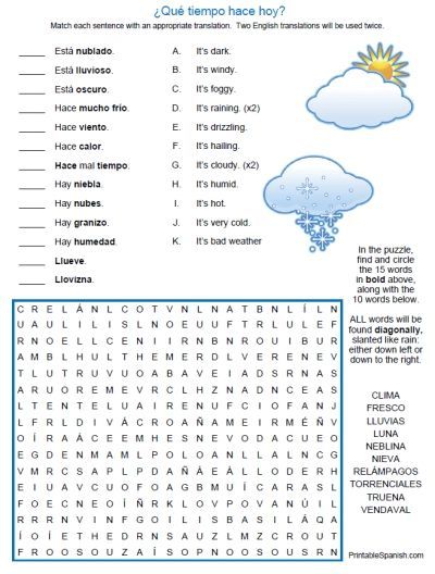 Printable Spanish FREEBIE of the Day: Que Tiempo puzzle worksheet from PrintableSpanish.com | Spanish weather, Spanish teaching resources, Spanish lessons for kids Spanish Weather, Puzzle Worksheet, Spanish Classroom Activities, Learning Spanish For Kids, Homeschool Spanish, Spanish Basics, Spanish Lessons For Kids, Spanish Worksheets, Spanish Lesson Plans