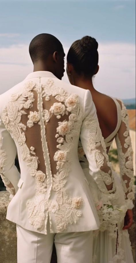 Nonbinary Wedding, Wedding Tux, Queer Weddings, Mens Wedding Attire, Wedding Dress Men, Gay Wedding, Suit Fashion, Lace Back, Wedding Looks