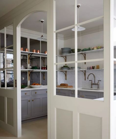 Glass partition walls: how to replace internal walls | Homes & Gardens Glass Partition Wall, English Kitchens, Interior Windows, Glass Partition, Butler's Pantry, English Country House, Pantry Design, Partition Wall, Kitchen Pantry