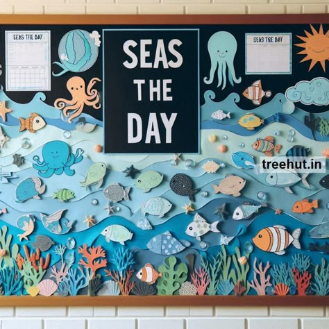 Ocean Bulletin Board Ideas and Ocean Door Décor | Ocean Classroom Décor | Back to School Reading Reef Classroom Ocean Themes, Water Bulletin Board Ideas, Shark Bulletin Board, Ocean Bulletin Board Ideas, Sea Bulletin Board, Weather Bulletin Board, Under The Sea 3d, Ocean Bulletin Board, School Bulletin Board Ideas