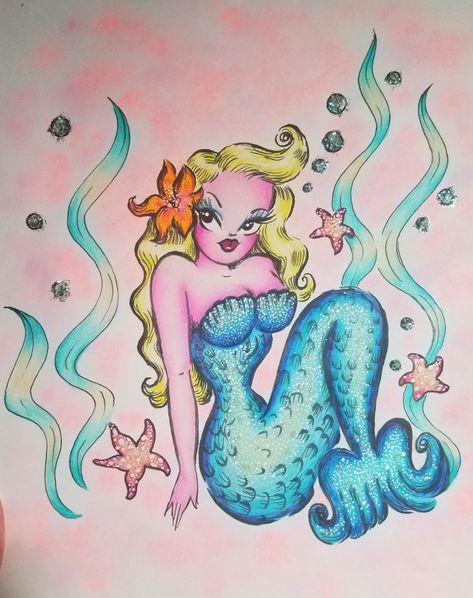 Mermaid Pisces, Pencils Drawings, Weeki Wachee, Miss Mosh, Miss Fluff, Painting Gifts, Mermaid Stuff, Coastal Wallpaper, Mermaid Illustration