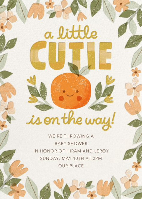 Whether it's a girl, a boy, or a surprise, find customizable baby shower invitations you can send via email, text message, or shareable link. Add registry links and track adult vs kid RSVPs, too. December Baby Shower Ideas, Bos Baby, Cutie Is On The Way, Online Baby Shower Invites, Online Baby Shower, Orange Baby Shower, Belated Birthday Card, Kids Birthday Themes, Orange Baby