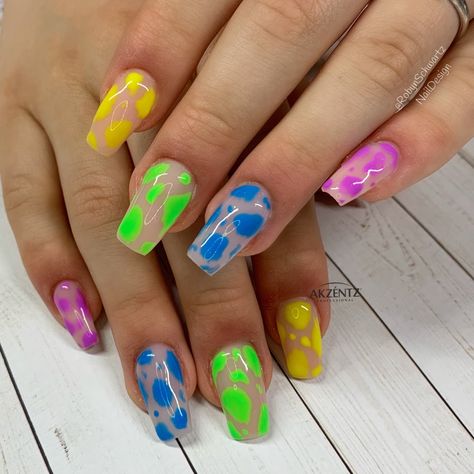 Gel Nails Cow Print, Neon Cow Print Nails, Nails Cow Print, Summer Nails Neon, Cow Print Nails, Pride Nails, Nails Neon, Nails Summer Nails, Nails Gel Nails