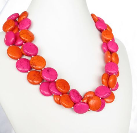 Hot Pink & Orange Turquoise Necklace - Fuchsia Statement Necklace - Summer Jewelry - Hot Pink and Orange Necklace - Fashion Trend 2013 Orange Jewelry, Orange Necklace, Orange Turquoise, Orange Wedding, Orange And Turquoise, Ring Ideas, Summer Necklace, Necklace Fashion, Fuchsia Color