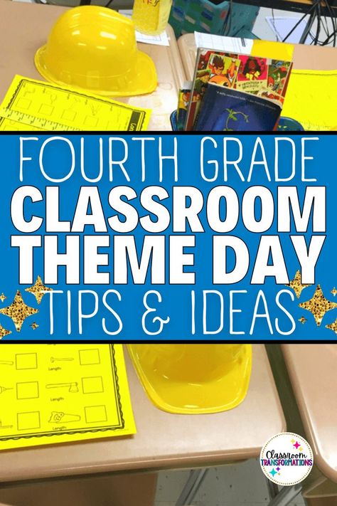 Are you new to classroom transformations? You'll want to check out this guide to fourth grade classroom theme days! This complete guide has everything you need to get started with themed learning, including 40 classroom transformation ideas that are perfect for the fourth grade classroom! Classroom Theme Days, Classroom Transformation Ideas, Fourth Grade Classroom, Class Motto, Teaching Themes, Classroom Transformation, 4th Grade Classroom, Theme Days, Fiction Stories