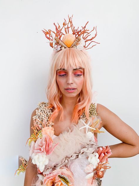 Coral Costume Sea, Coral Reef Costume Under The Sea, Coral Reef Costume Diy, Coral Costume Diy, Coral Reef Outfit, Underwater Theme Costume, Ocean Themed Halloween Costumes, Sea Creature Halloween Costumes, Under Water Costume