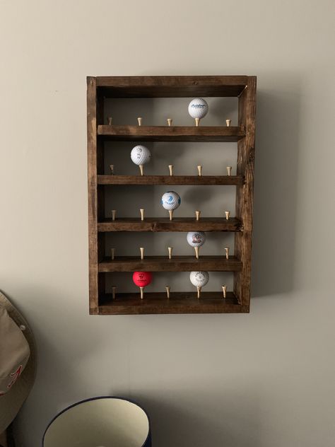 Golf Wood Projects, Diy Golf Ball Display, Diy Golf Decor, Golf Ball Display Ideas, Golf Bedroom Ideas, Golf Room Ideas, Golf Decorating Ideas, Golf Diy Projects, Golf Bedroom