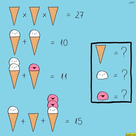 A math riddle that asks you to figure out what numbers each ice cream cone or scoop represents Sat Math Questions, Reto Mental, Logic Math, Math Wallpaper, Math Sort, Math Foldables, Sat Math, Differentiation Math, Math Riddles