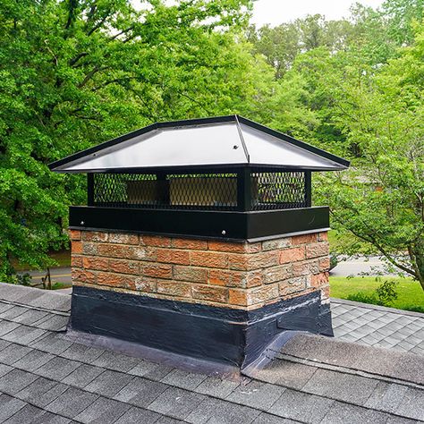 Chimney Caps Metal, Chimney Exterior, Wood Stove Chimney, Fireplace Damper, Chimney Caps, Chimney Design, An Open Window, Roof Flashing, Chimney Cap