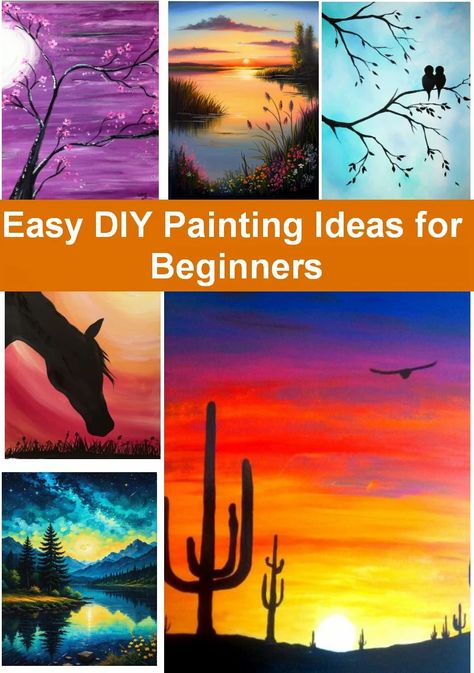 30 Basic Easy Painting Ideas for Beginners, Simple Landscape Paintings – Paintingforhome Beginner Canvas Painting Ideas, Simple Tree Painting, Simple Landscape Paintings, Easy Landscape Painting For Beginners, Painting On Canvas Easy, Easy Painting Ideas For Beginners, Easy Diy Painting, Diy Painting Ideas, Tree Painting Easy