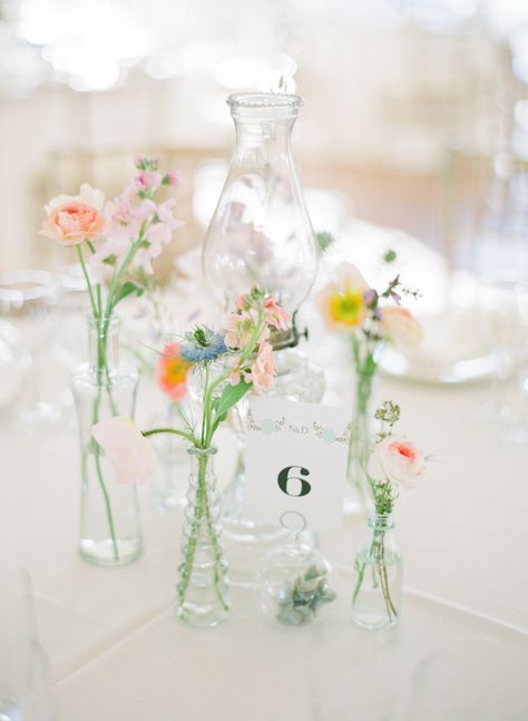 Country Wedding Centerpieces, Bud Vases Wedding, Bud Vases Arrangements, Virginia Wine Country, Flower Bottle, Wine Country Wedding, Wedding Vases, Garden Party Wedding, Pastel Wedding