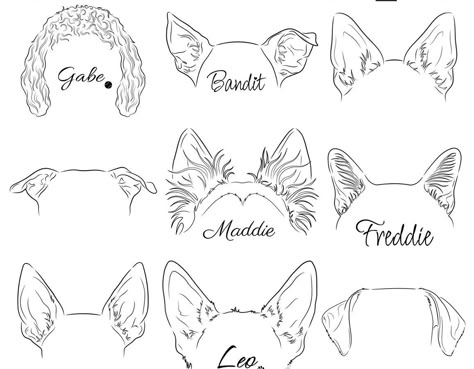 Outline Of Dog Ears Tattoo, Yorkie Line Tattoo, Chihuahua Ears Outline, Dog Ear Silloettes Tattoo, Personalized Dog Tattoo, Cat Ear Tattoo Simple, Puppy Ear Tattoo, Dog Ear Silhouette Tattoo, Dog Ear Line Tattoo