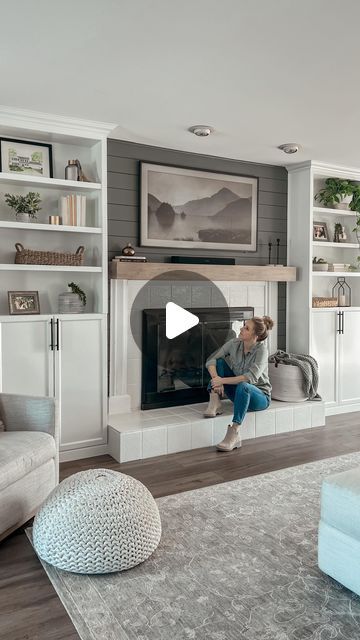 Billy Bookcase With Fireplace, Ikea Living Room Bookshelves, How To Build Built In Cabinets Around Fireplace, Ikea Built Ins Around Fireplace, Bookcase Beside Fireplace, Home Library Fireplace, Fireplace With Bookshelves On Each Side, Living Room With Built Ins, Interior Design Small House