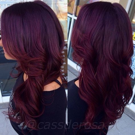 Dark Burgundy Hair                                                                                                                                                                                 More Plum Burgundy Hair, Pelo Color Borgoña, Dark Burgundy Hair, Burgundy Hair Dye, Hair Formulas, Red Violet Hair, Violet Hair Colors, Mahogany Hair, Beauty Boost