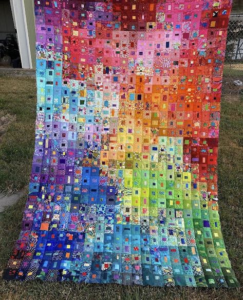 Julie's Quilts and Costumes: A New Scrappy Project Terry Rowland, Colorwash Quilts, Improv Quilts, Crumb Quilt, Bright Quilts, Rainbow Quilt, Scrap Quilt Patterns, Modern Quilting, Scrappy Quilt