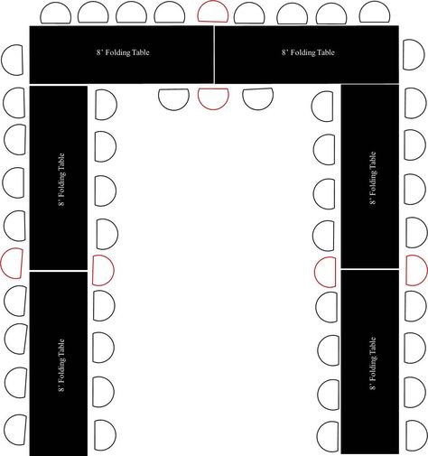 U Shaped Wedding Seating Chart, Table Setting For 30 People, Seating For 40 People, Seating For 30 People, Table Arrangements For Parties Layout Small, U Shaped Reception Tables, U Table Set Up, U Shape Table Set Up Wedding, 30 People Table Set Up