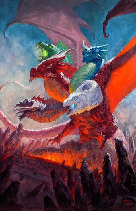 Tiamat (Variant) - Adventures in the Forgotten Realms MtG Art Tiamat Dragon, Mtg Art, Dnd Dragons, Dragon Rpg, Cool Dragons, Forgotten Realms, Cool Monsters, Beautiful Dragon, 다크 판타지