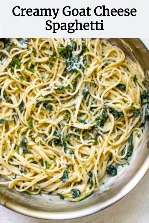 Goat Cheese Spaghetti, Goat Cheese Pasta Recipes, Noddle Recipes, Spaghetti With Spinach, Goat Cheese Stuffed Chicken, Cheese Pasta Recipes, Holy Cannoli, Pasta With Peas, Goat Cheese Pasta