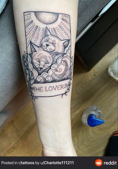 Mystical Tattoos, Tarot Tattoo, Tarot Card Tattoo, Prison Tattoos, The Lovers Tarot, Tattoos For Lovers, Spooky Tattoos, R Tattoo, Down The Rabbit Hole