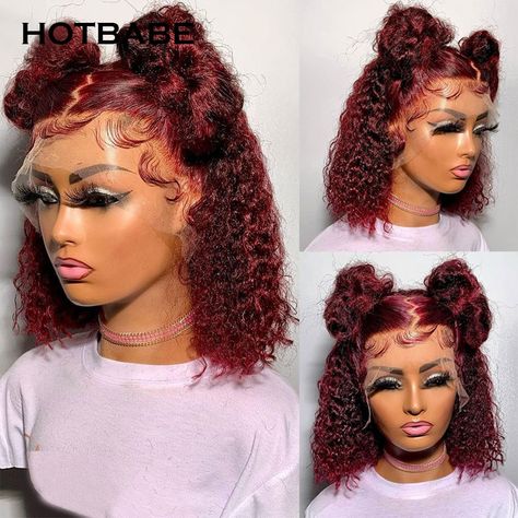 Bob Hairstyles Wig, Christmas Hairstyles For Black Women, Short Bob Curly, Short Curly Bob, Curly Human Hair Wig, Curly Lace Front Wigs, Human Wigs, Burgundy Hair, Curly Bob Hairstyles