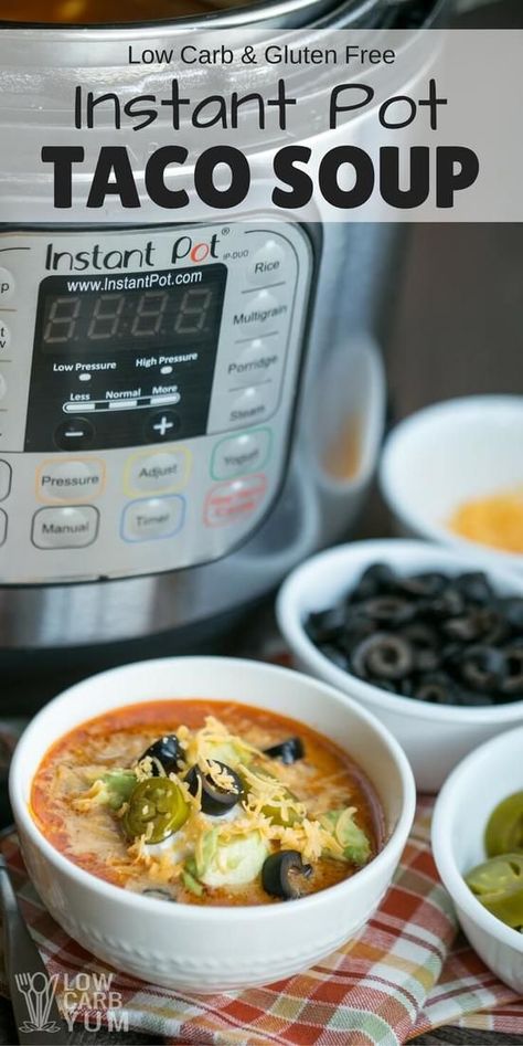 The Instant Pot cuts the cooking time for this simple low carb taco soup recipe. Just dump the ingredients in and pressure cook for 10 minutes. | LowCarbYum.com via @lowcarbyum Instant Pot Low Carb, Cooking Corn, Low Carb Taco Soup, Low Carb Instant Pot Recipes, Low Carb Taco, Gluten Free Instant Pot, Meat Cooking, Electric Pressure Cooker Recipes, Low Carb Tacos