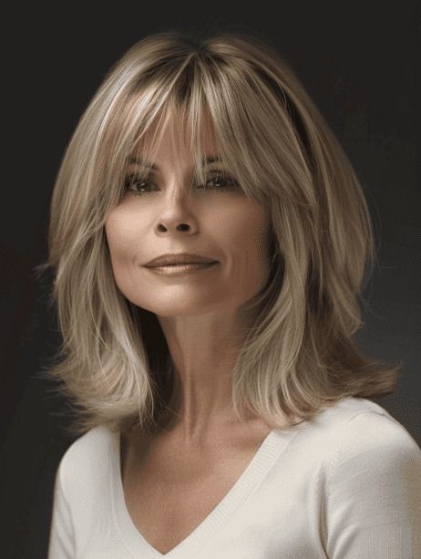 26 Youthful Hairstyles for Women Over 50 Straight Choppy Hair Shoulder Length, Tapered Side Bangs Long Hair, Face Layers Haircut, Debra Norville Hairstyles, Mom Hairstyles With Bangs, Hair Cuts Shoulder Length Straight, Women’s Hairstyles For Thinning Hair, Med Length Straight Hairstyles, Mid Length Hairstyles For Women Over 50 Medium Layered