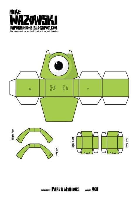 Toy Story Paper Craft, Diy Paper Template, Template Paperized, Paper Toy Disney, Paper Craft Template, Paper Toy Printable, Paper Toys Template, Papercraft Printable, Mike Wazowski