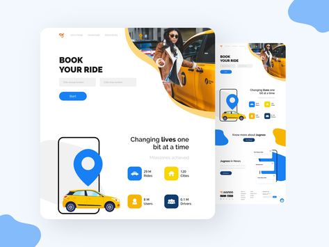 Ride sharing website by Abinash Kumar Food Website Design, Blue Website, Good Advertisements, Creative Website Design, App Landing Page, Home Library Design, Portfolio Web Design, Library Design, Website Layout