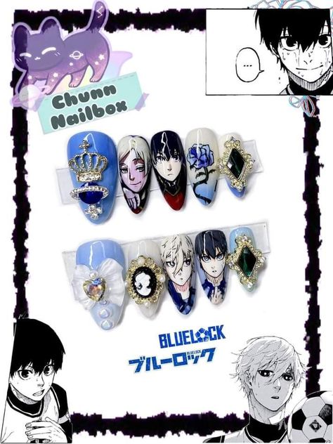 Blue Lock Nails, Nail Anime, Anime Nail Art, Anime Nail, Nails Box, Fake Nails Designs, Paper Cutouts, Anime Nails, Korean Nails