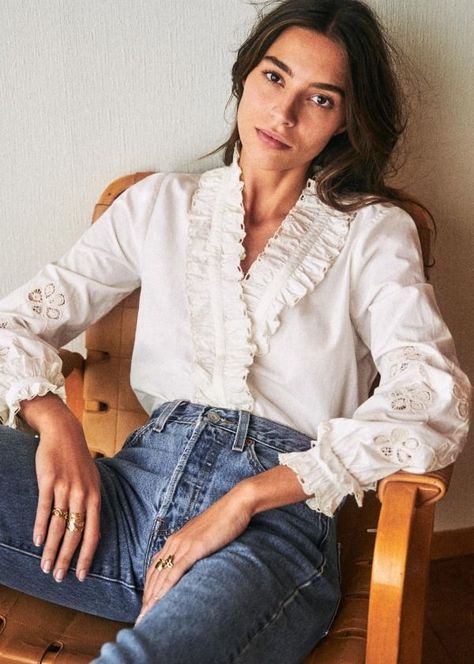 12 Chic French, British, and Spanish Brands I Wear in My 30s French Blouse, Sezane Blouse, European Clothing Brands, Shirts For Women Stylish, Women Work Blouse, Spanish Clothing, Style Parisienne, European Outfit, Statement Outfit