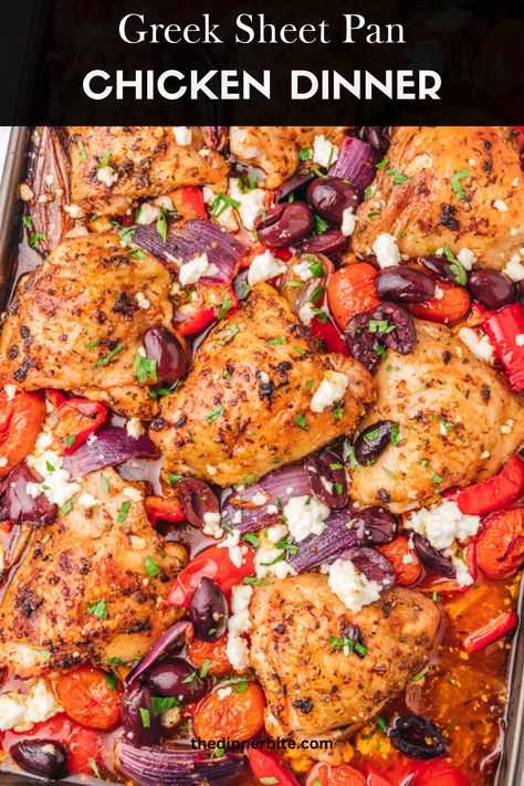 Greek Chicken One Pan Dinner, Mediterranean One Pan Chicken Recipes, One Pan Mediterranean Chicken Dinner, Sheet Pan Chicken Mediterranean, Sheet Pan Tomato And Artichoke Chicken, Chicken And Veggie Recipes, Dutch Oven Roast Chicken, Chicken Thighs In Oven, Garlic Ginger Chicken