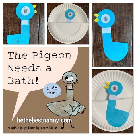 Read "The Pigeon Needs a Bath!" Then make your own Pigeon and have him take a bath in a tub made out of paper plates. Have the dirty Pigeon slide into the bath and come out clean. Pigeon Needs A Bath Craft, The Pigeon Needs A Bath Activities, Pigeon Craft, Mo Willems Pigeon, Pigeon Books, Preschool Letter, Pig Crafts, Prek Classroom, Book Reviews For Kids