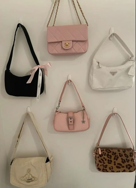 Handbag Wall, Oh My Goddess, Bags Pink, Handbag Essentials, Pink Coquette, Girly Bags, Pink Girly Things, Fancy Bags, Bags Aesthetic