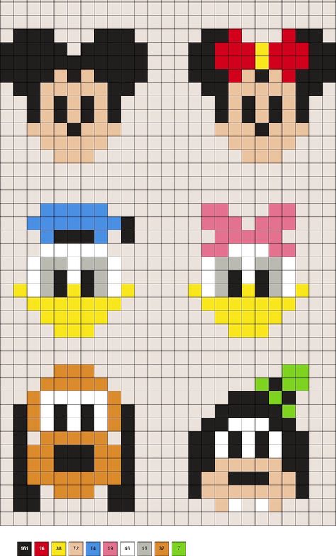 Perler Bead Ideas Disney, Pixel Crochet Pattern Disney, Small Disney Pixel Art, Perler Beads Mickey Mouse, Pixel Art Grid Disney, Pixel Disney Art, Minnie Mouse Perler Bead Pattern, Pearl Beads Pattern Disney, Disney Bead Patterns