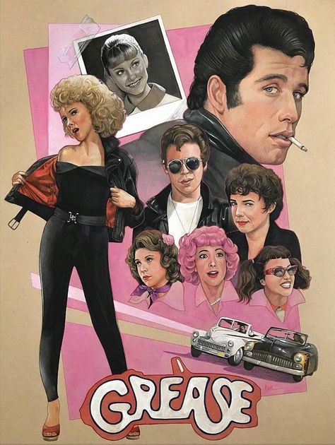 Grease Artwork, Johnny Travolta, Grease Characters, Grease Aesthetic, Grease Theme, Grease 1978, Kinkade Disney, Sandy Grease, Grease Movie