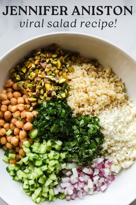 Jennifer aniston salad in a bowl.