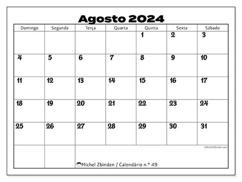 Calendários de agosto de 2024 - Michel Zbinden PT