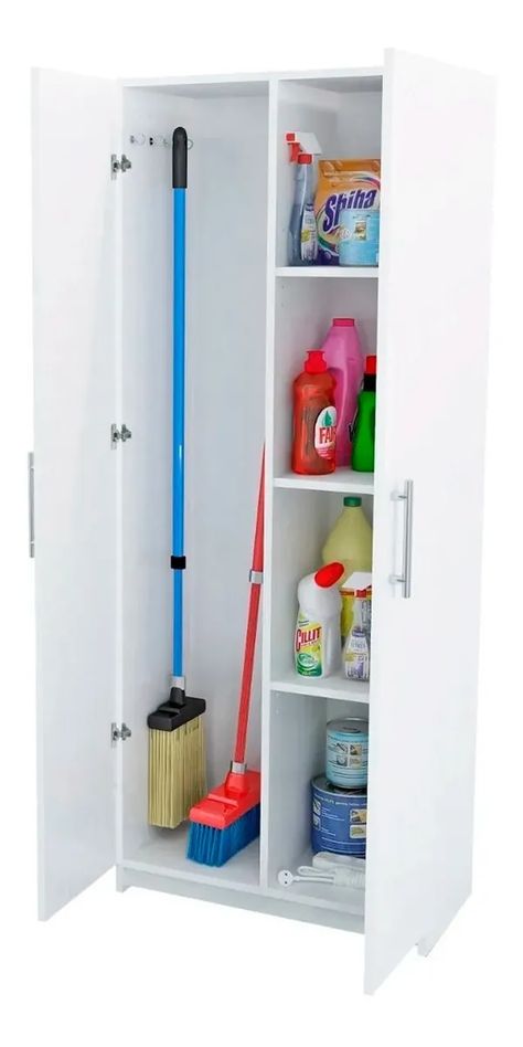 Modular Cabinets Storage, Small Broom Closet Ideas, Escobero Ideas, Simple Cupboard, Cleaning Cupboard, Broom Storage, Small Closet Organization Bedroom, Kitchen Wardrobe Design, Cleaning Inspiration