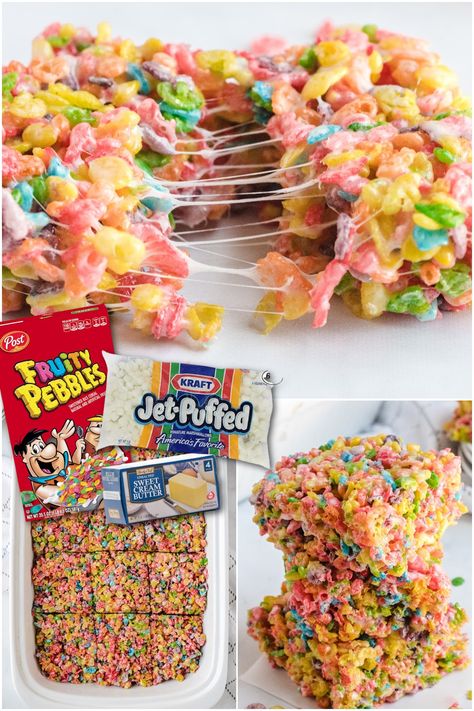 Fruity Pebbles Rice Crispy Treats Recipe, Fruity Pebble Bars, Rice Crispy Cake, Fruity Pebbles Treats, Marshmallow Cereal, Kids Lunch Box Meals, Rice Crispy Treats Recipe, Creamy Fruit Salads, Fruity Pebbles Cereal