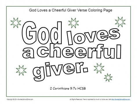 God Loves a Cheerful Giver Coloring Page | Bible Activities Tithing Lesson, God Loves A Cheerful Giver, Free Bible Coloring Pages, Luke 21, Kids Church Activities, Widows Mite, Money Activities, Children's Church Crafts, Bible Topics