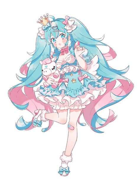 Illustration of Hatsune Miku - Prize Figure - Yumekawa Princess ver. by FuRyu Hatsune Miku Outfits, Cosplay Miku, Kaai Yuki, Miku Hatsune Chibi, Yume Kawaii, Miku Cosplay, Game Costumes, Art Style Inspiration, Anime Figures