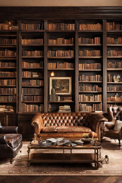 Library Man Cave, Man Cave Library Study, Mini Library At Home, Colonial Library, Luxury Library, Moody Library, Library Lounge, Dark Academia Interior, Victorian Room