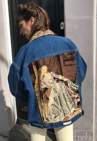 Frankie. Denim Jacket reworked with Vintage tapestry | Frankie.Collection | ASOS Marketplace Denim Mending, Denim Repair, Tapestry Jacket, Women Jackets, Jackets Women, Vintage Cross Stitches, Vintage Tapestry, Llbean Backpack, East London