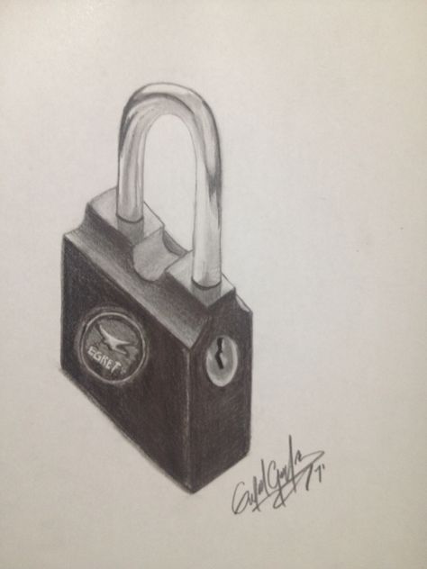 Padlock, this is my first drawing since long ago Lock Sketch Drawings, Padlock Drawing, Morph Drawing, Lock Drawing, Practice Sketching, Fruit Art Drawings, First Drawing, Art Worksheets, Object Drawing