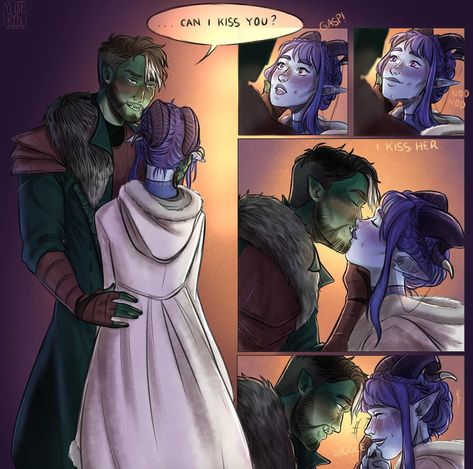 Fjord And Jester Kiss, Fjord And Jester Fanart, Critical Role Jester And Fjord, Jester And Fjord, Fjord And Jester, Critical Role Jester, Critical Role Comic, Critical Role Campaign 2, Critical Role Characters